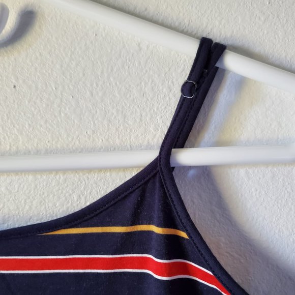 Loft (Medium Dark navy blue with white and gold strips spaghetti strap top) - Picture 3 of 6